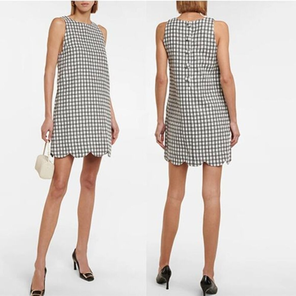 NWT Lisa Marie Fernandez Scalloped Checked Mini Dress Black & White Size: 8